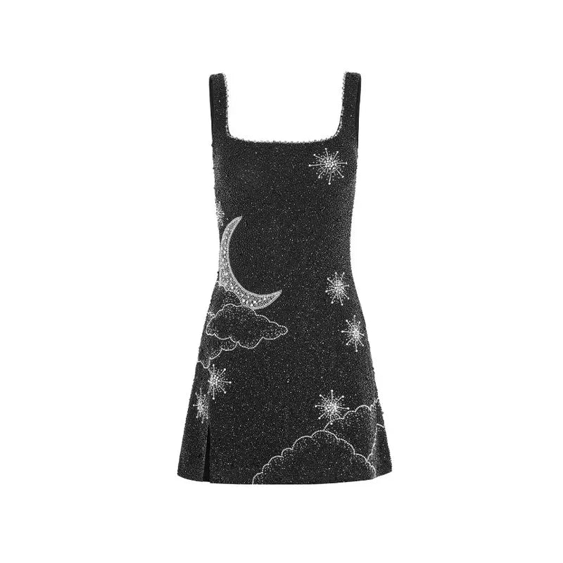 W&W Mode - Celestial Sparkle Minikleid Partykleid mit Mond- und Sternenverzierung