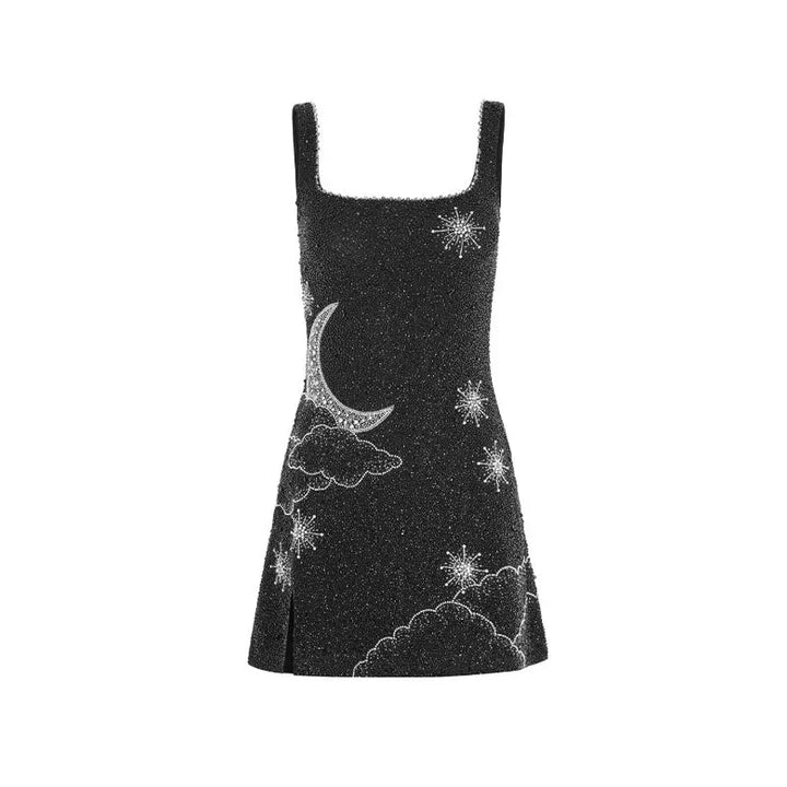 W&W Mode - Celestial Sparkle Minikleid Partykleid mit Mond- und Sternenverzierung