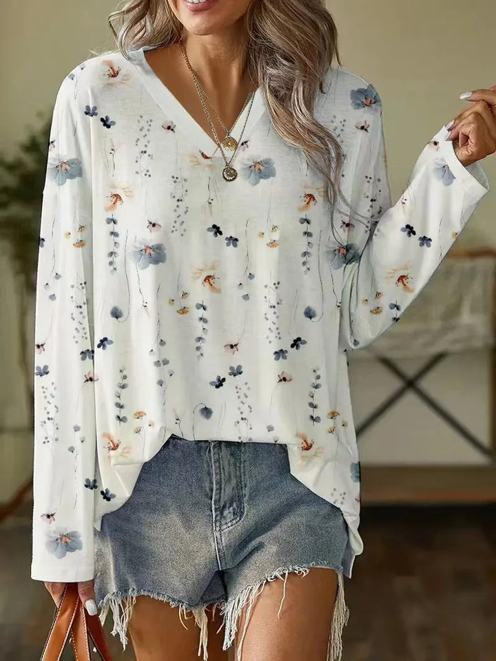 W&W Mode Blumenbluse | Moderne Frühlingsbluse mit V-Ausschnitt und Blumenmuster