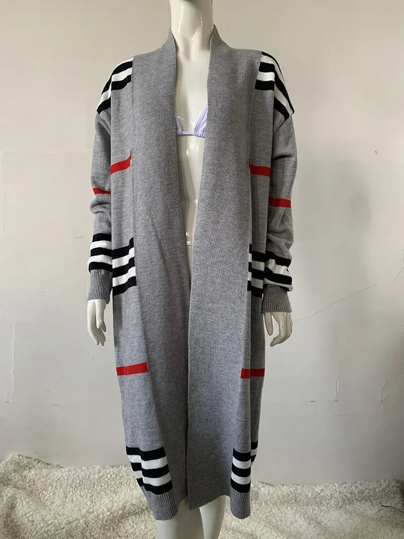 W&W Mode - Langer Strickcardigan mit Streifen