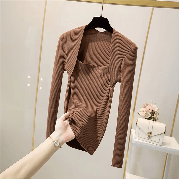 W&W Mode | Weicher, Warmer Strickpullover Mit Quadratischem Kragen