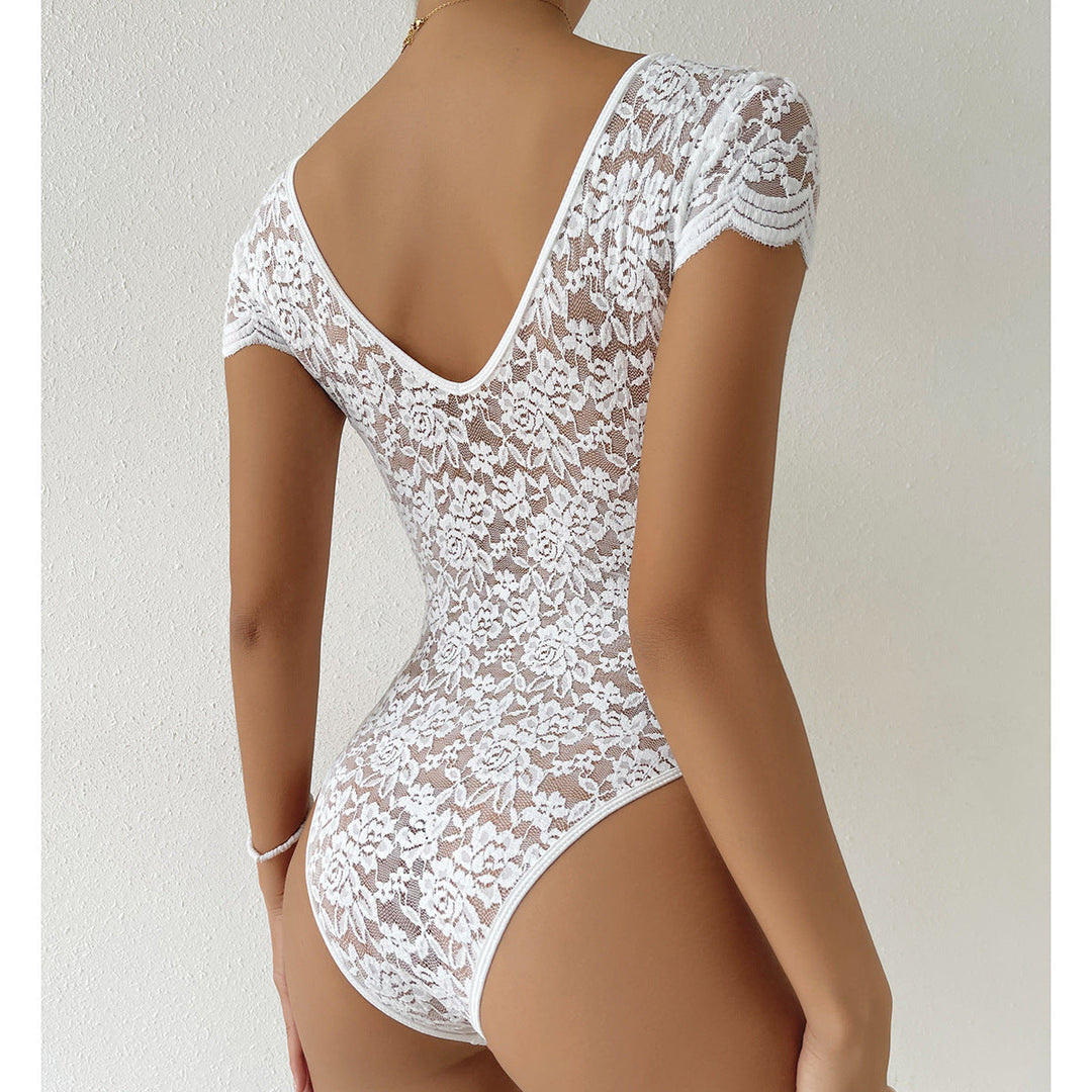 W&W Mode | Bodysuit mit Tiefem V-ausschnitt aus Spitze und Kurzen Ärmeln