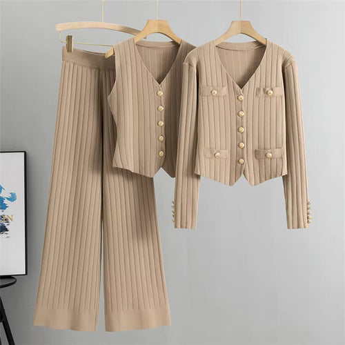 W&W Mode | Elegantes Strickweste- Mit Cardigan- Und Hosen-Set