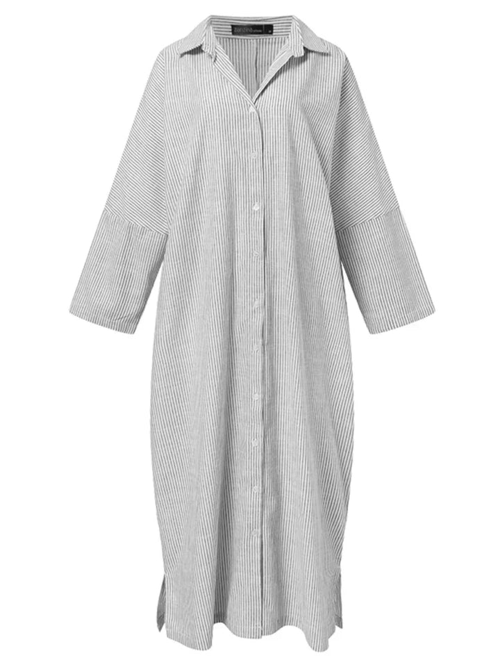 W&W Mode Gestreiftes Kleid | Lässiges oversized Maxi-Kleid mit langen Ärmeln für Damen