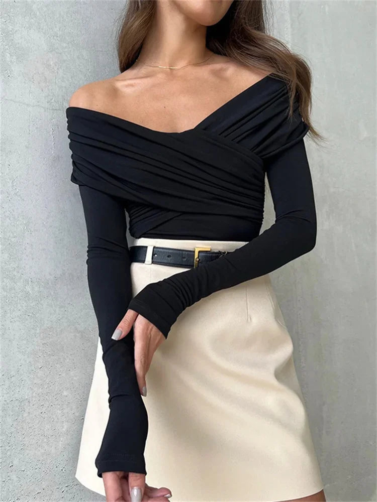 W&W Mode Off-Shoulders Bodysuit | Moderner eleganter plissierter Damen-Bodysuit