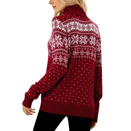 W&W Mode - Hässlicher Weihnachtspulli - Vintage Rollkragenpullover mit Schneeflockenmotiv