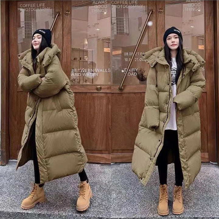 W&W Mode | Lang Stilvolles Daunenjacke T-mit Kapuze
