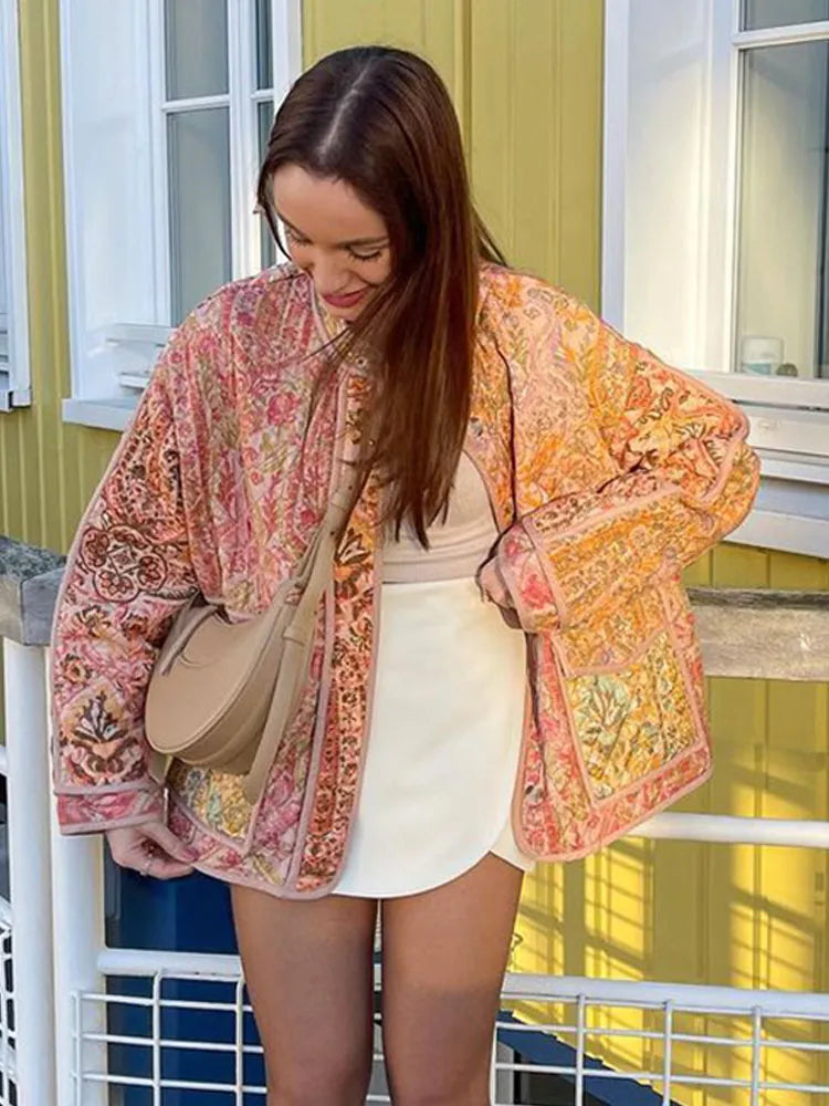 Damen Patchwork-Jacke mit Vintage-Look