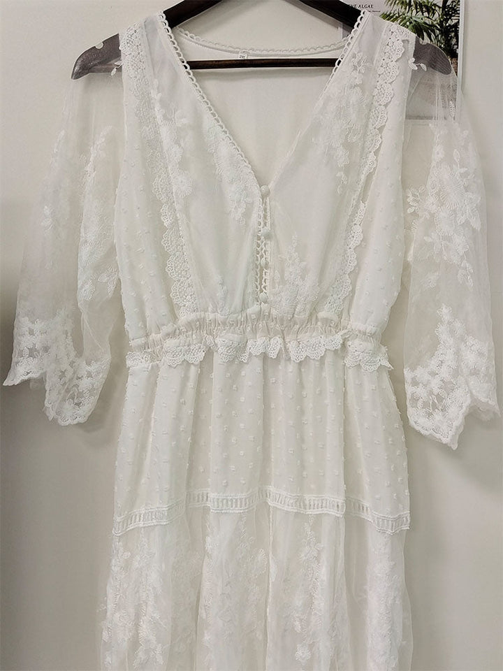 W&W Mode | Cross Halbtransparente Spitzen Maxikleid