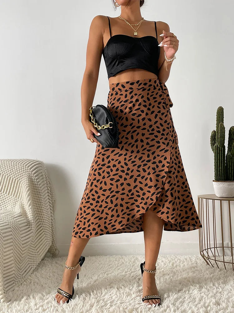 Damen-A-Linien-Rock mit hoher Taille, Bindeseite und asymmetrischem Saum