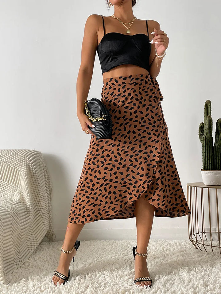 Damen-A-Linien-Rock mit hoher Taille, Bindeseite und asymmetrischem Saum