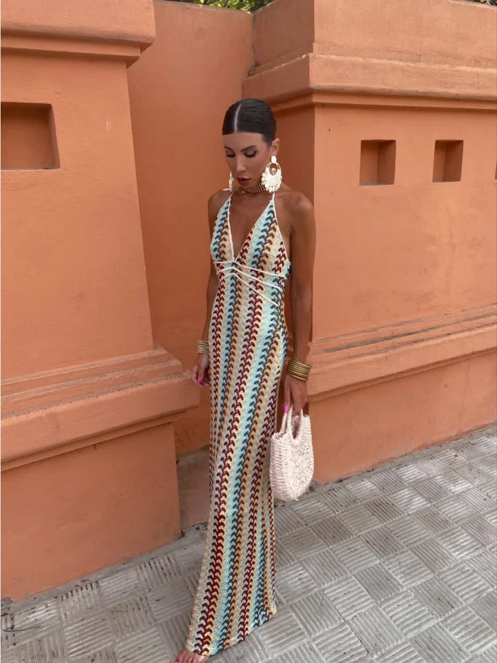 Damenkleid ohne Ärmel mit V-Ausschnitt