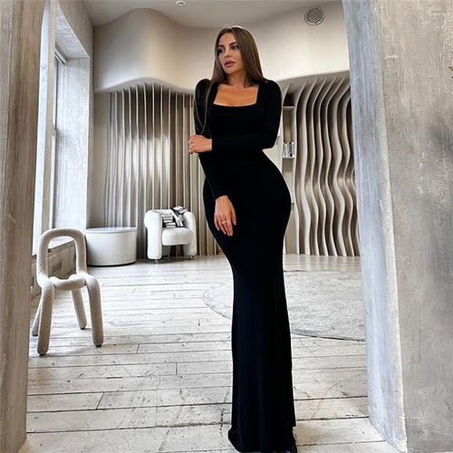 W&W Mode | Elegantes Langarm-Bodycon-Maxikleid