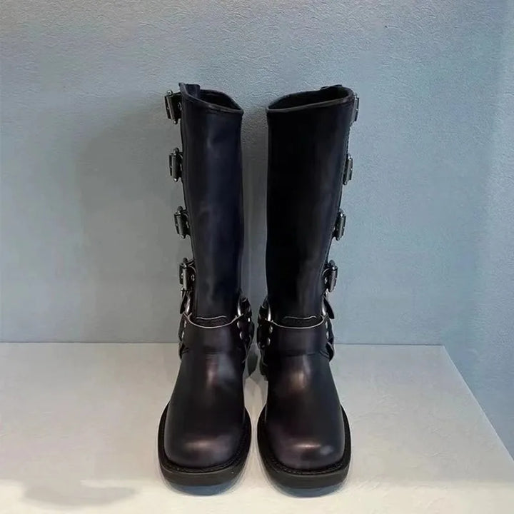 Damen Vintage-Stiefel mit Schnallen und rutschfester Gummisohle