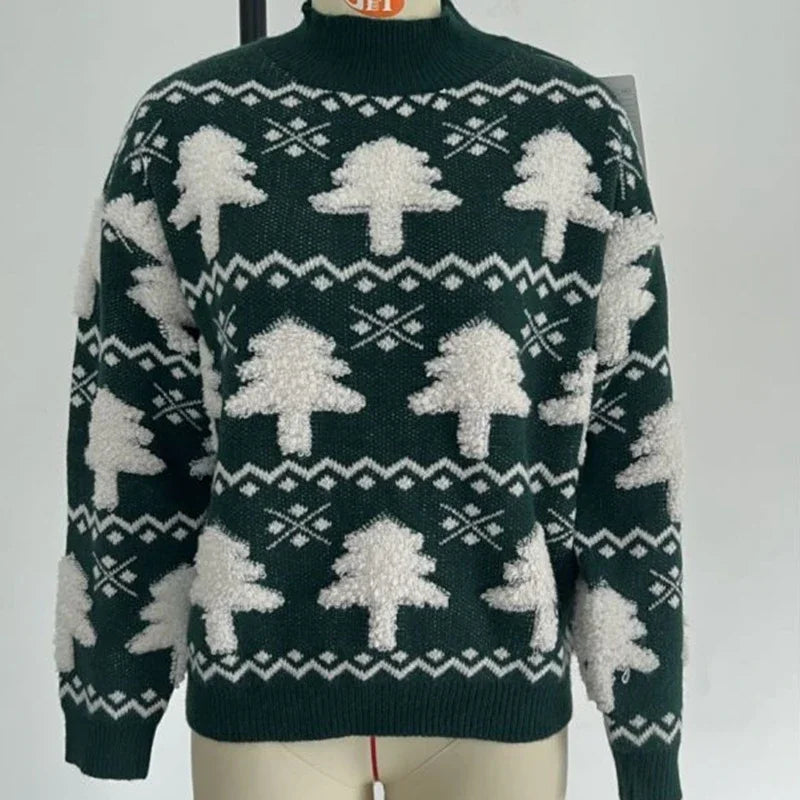 W&W Mode - Hässlicher Weihnachtspulli - Gestrickter Pullover mit 3D-Weihnachtsbaum-Print