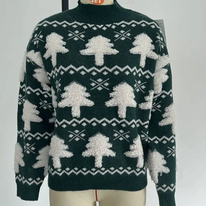 W&W Mode - Hässlicher Weihnachtspulli - Gestrickter Pullover mit 3D-Weihnachtsbaum-Print