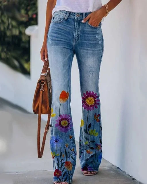 Damen Flared Jeans mit mittelhoher Taille und fünf Taschen