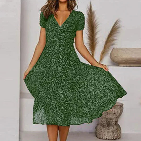 W&W Mode | A-linien Kleid Mit V-ausschnitt & Schwingendem Saum