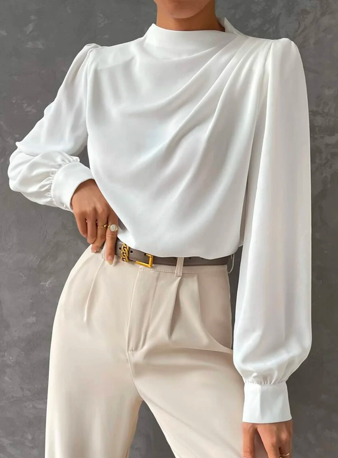 W&W Mode | Elegante, Unifarbene Bluse Mit Stehkragen