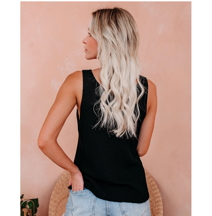 W&W Mode | Elegantes Armelloses Stricktop mit V-ausschnitt