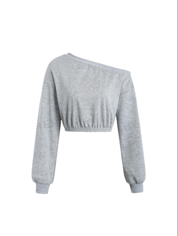 Damen lässiger cropped Pullover mit asymmetrischem Ausschnitt W&W Mode