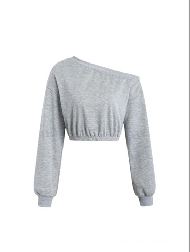 Damen lässiger cropped Pullover mit asymmetrischem Ausschnitt W&W Mode
