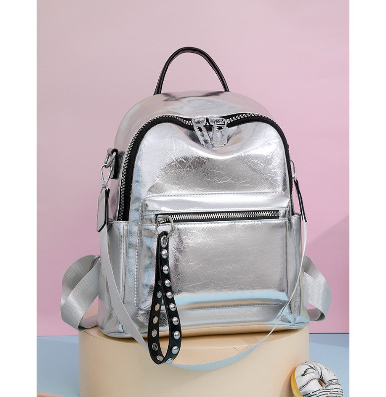 W&W Mode | Rucksack - Silber - Hochwertiges Leder mit Polyester-Futter