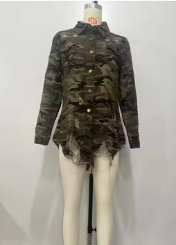 W&W Mode | Camouflage Jacke Mit Vielseitigen Taschen Und Knopfverschluss