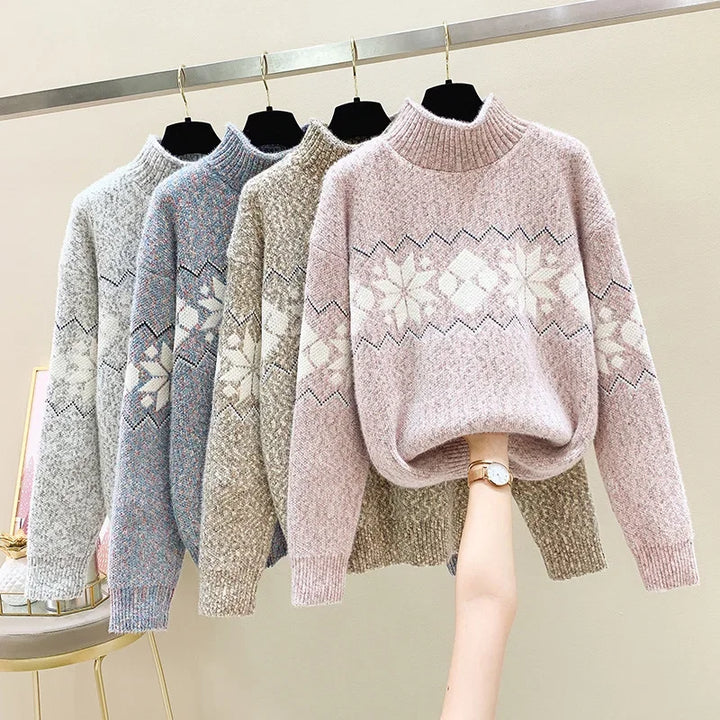 W&W Mode - Hässlicher Weihnachtspulli - Gemütlicher Schneeflocken-Turtleneck