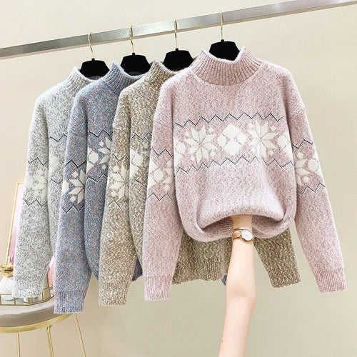 W&W Mode - Hässlicher Weihnachtspulli - Gemütlicher Schneeflocken-Turtleneck