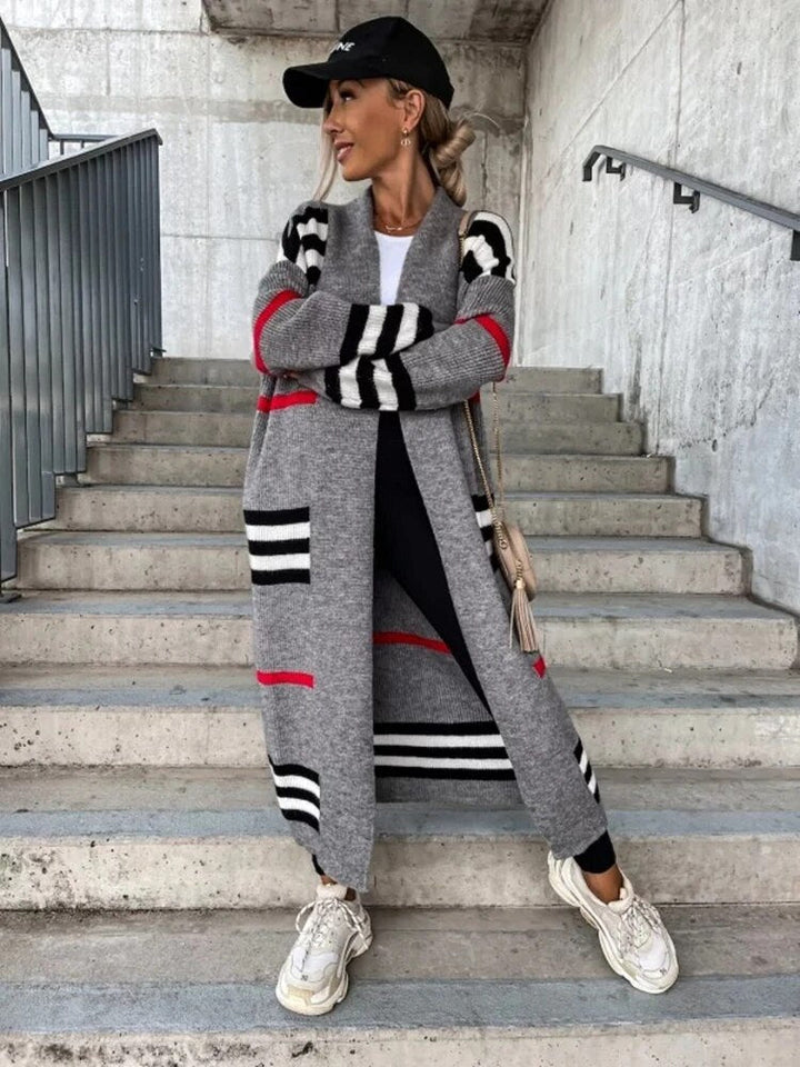 W&W Mode | Lange gestreifte Strickjacke für Damen