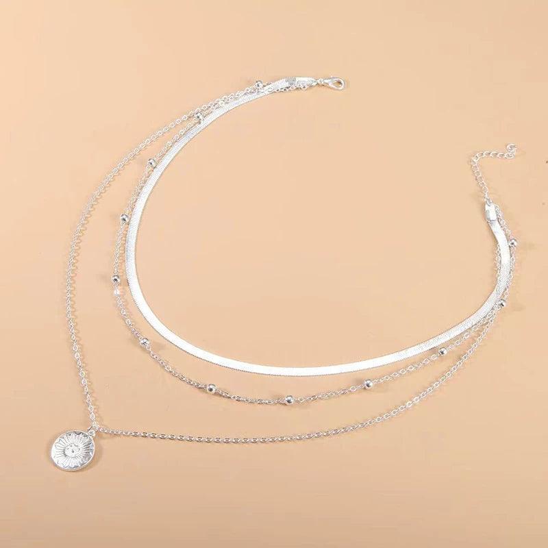 W&W Mode | 925 Sterling Silver Drei Lagen Runde Halskette