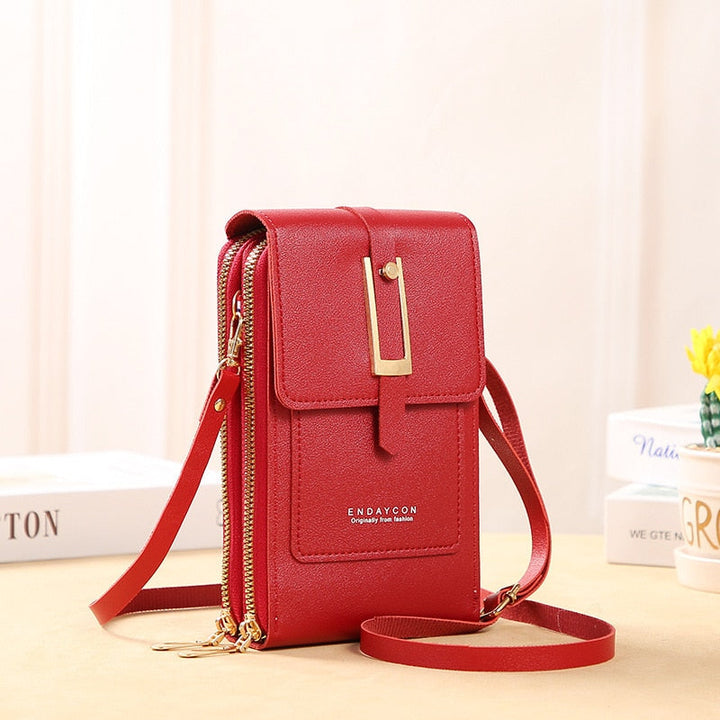 W&W Mode Leder Smartphone Clutch | Damen Handtasche mit Touchscreen-Fenster