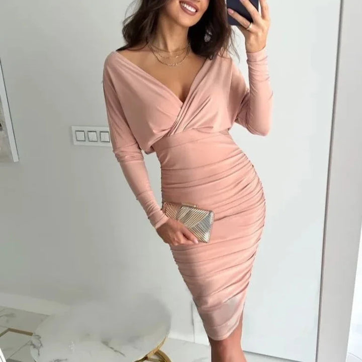 W&W Mode V-Ausschnitt Langärmelig  Party-Kleid