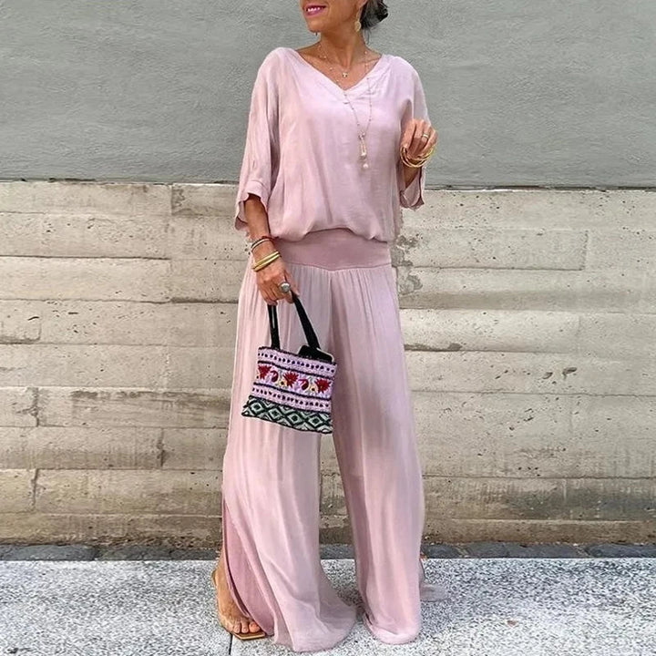 W&W Mode | Elegantes Zweiteiliges Set Aus Chiffonoberteil Und Hose Mit Weitem Bein