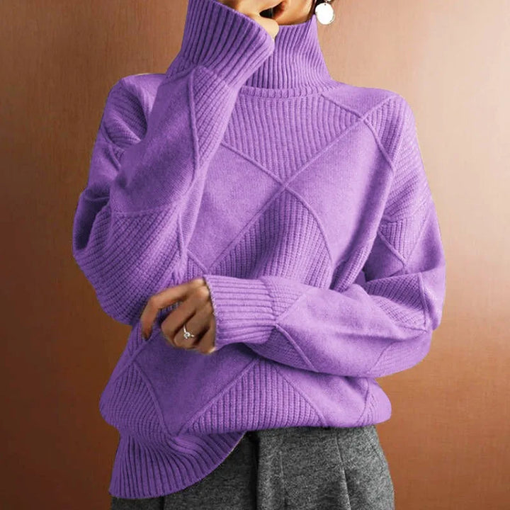 W&W Mode - Damen einfarbiger hoher Kragen Pullover