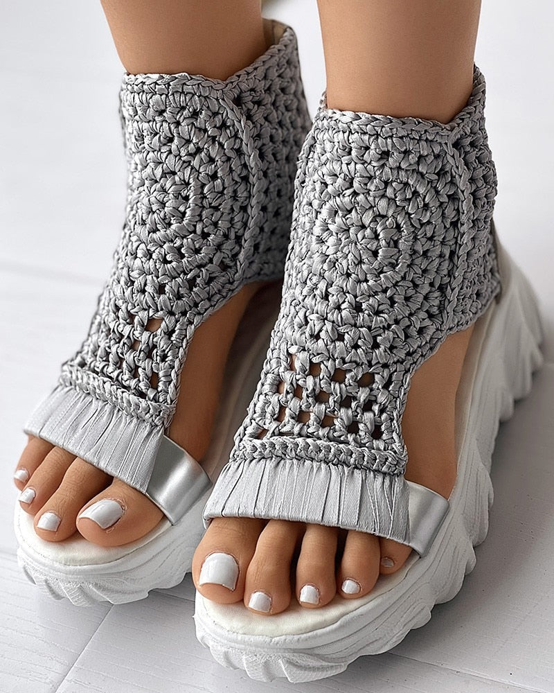 W&W Mode Geflochtene Geometrie-Sandalen | Damen Sommer Keilsandalen
