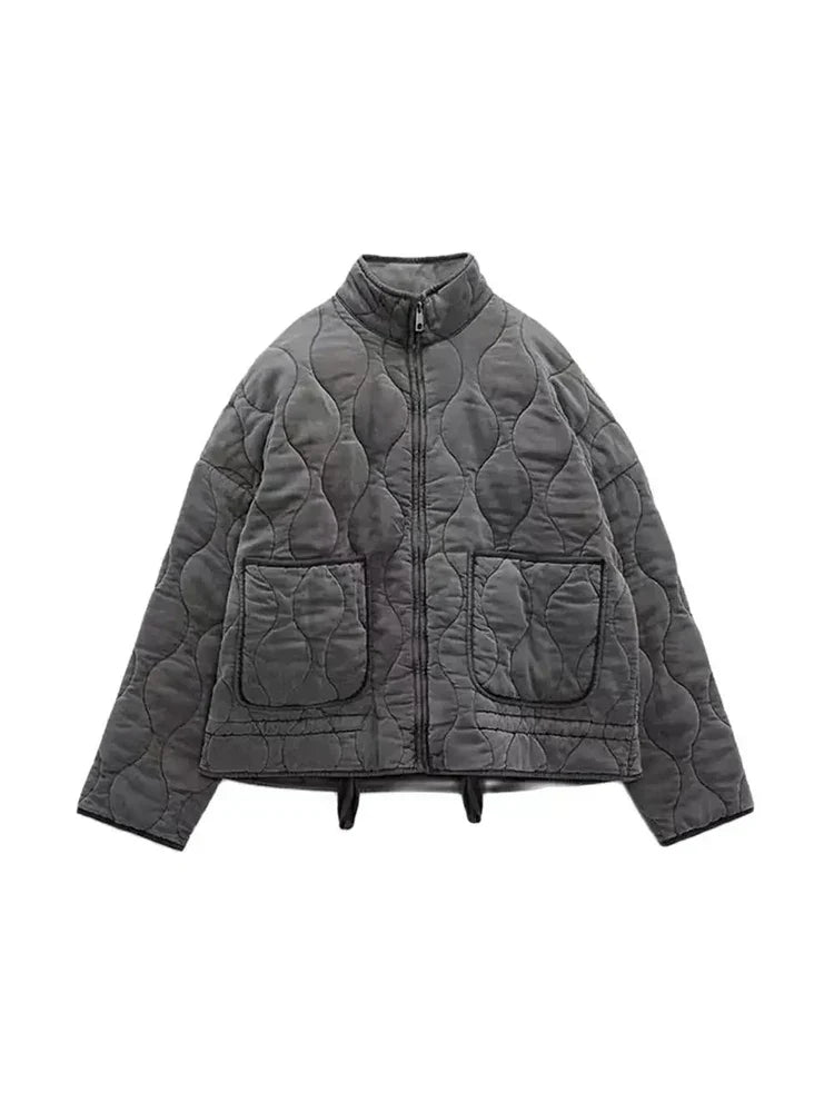 W&W Mode | Gepolsterte Uni-Farbe Reißverschlussjacke