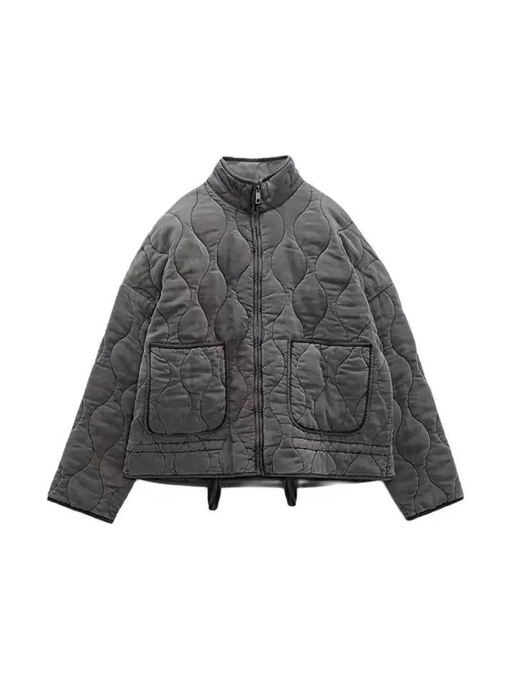 W&W Mode | Gepolsterte Uni-Farbe Reißverschlussjacke