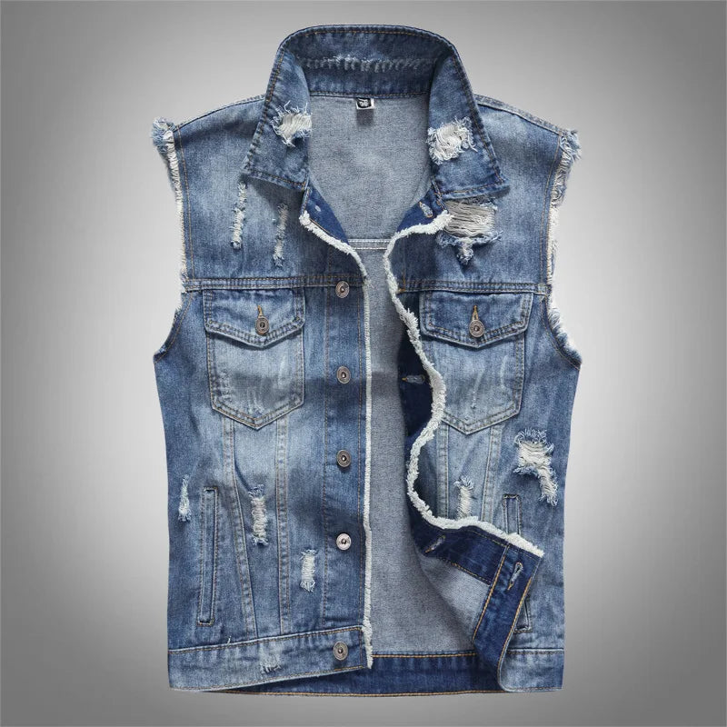 Herren-Jeansweste ohne Ärmel mit Used-Details