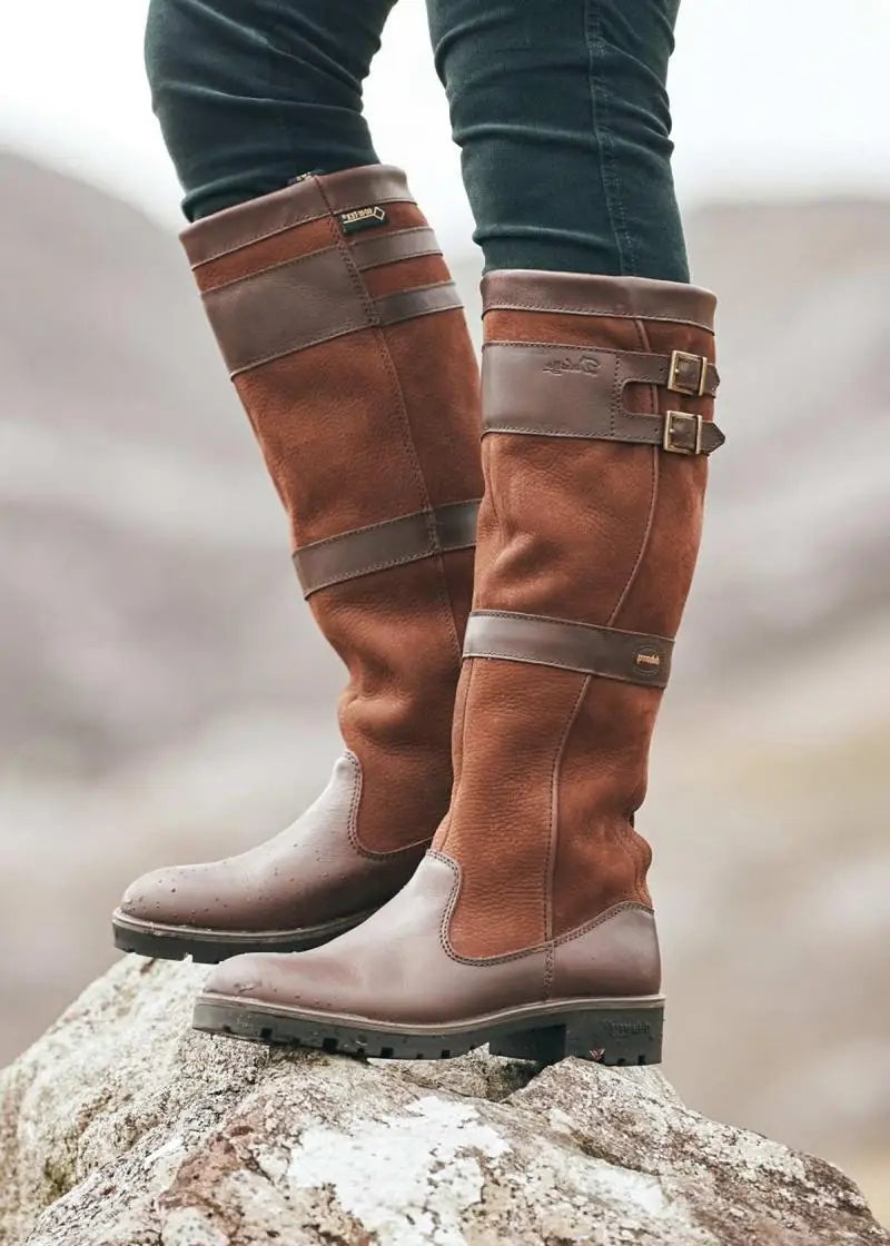 W&W Mode | Outdoor-Stiefel mit hohem Schaft und Schnallen - Leder-Regenstiefel für Damen