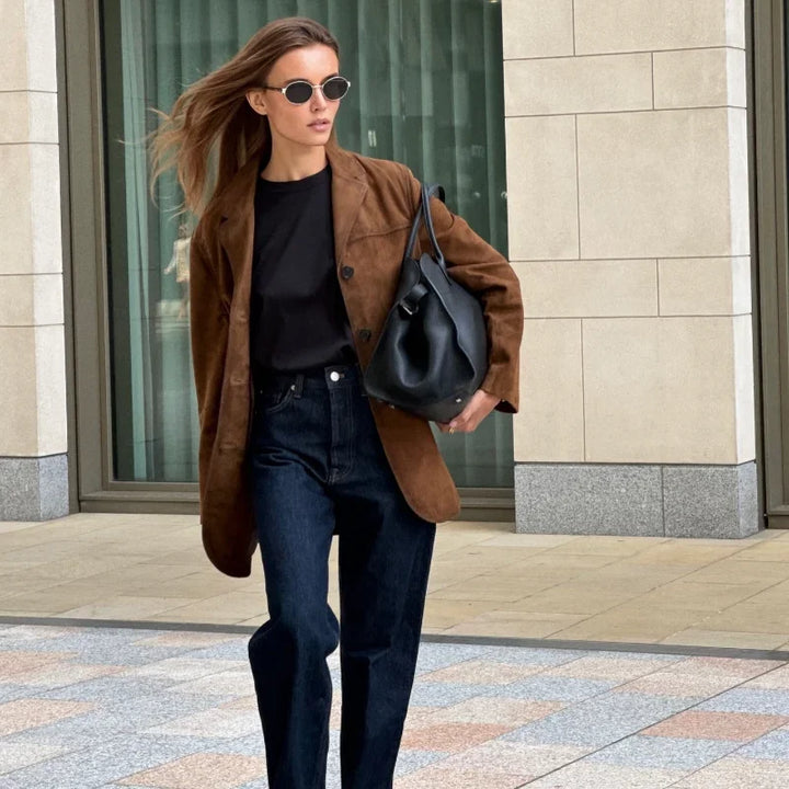 W&W Mode | Braune Wildlederjacke Mit Revers Chic Und Warm