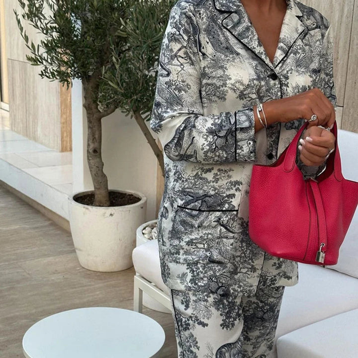 W&W Mode | Bedrucktes Satin-Pyjama-Set