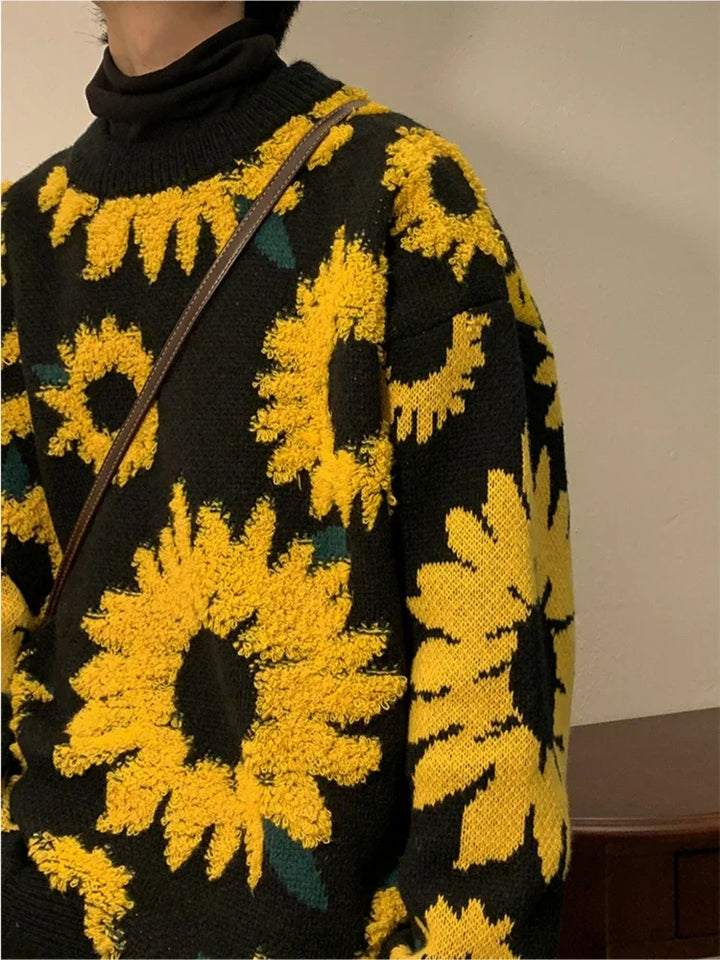 Herren-Strickjacke mit lockerer Passform und Blumenmotiv