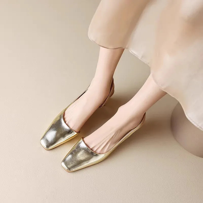 Damen Slingback-Schuhe mit eckiger Spitze und Blockabsatz