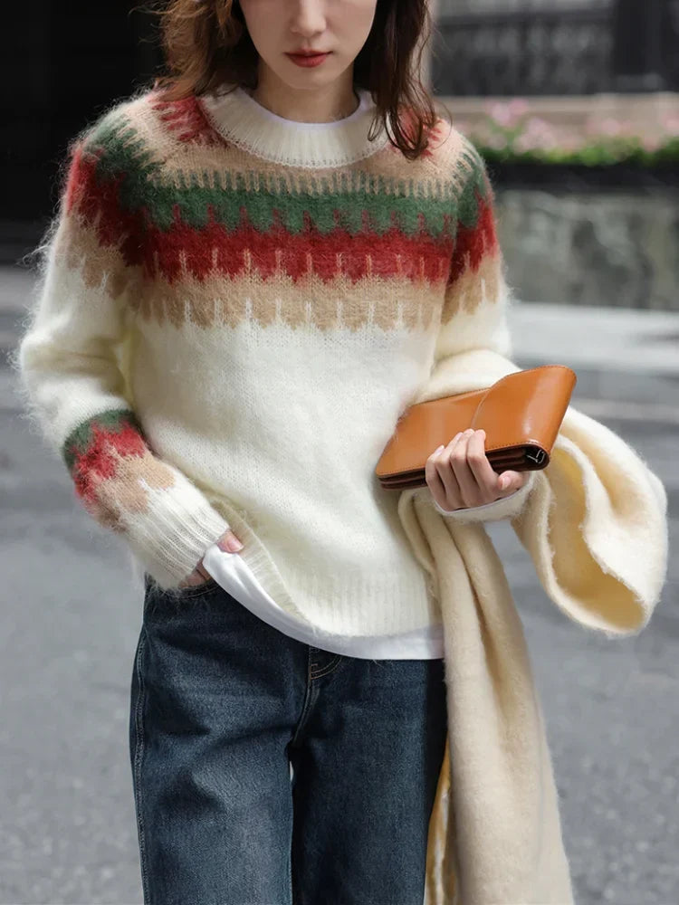 W&W Mode - Hässlicher Weihnachtspulli - Dick gestrickter Pullover mit Retro-Muster