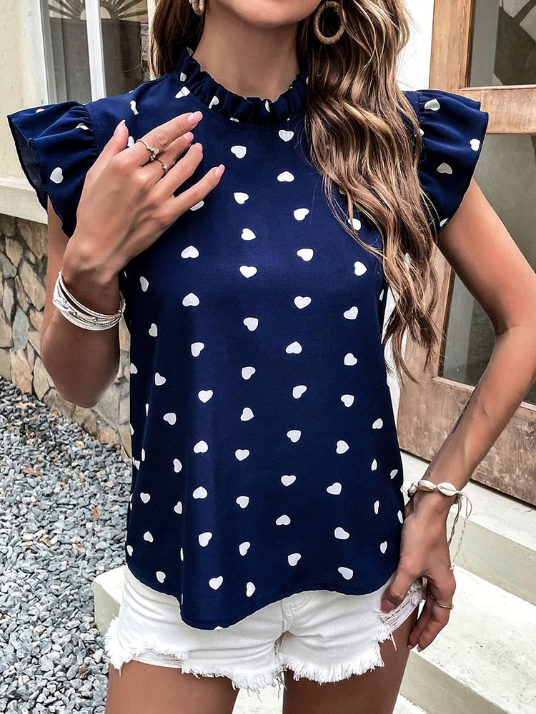 W&W Mode Freizeitbluse | Sommerbluse mit kurzen Ärmeln und Herzdruck