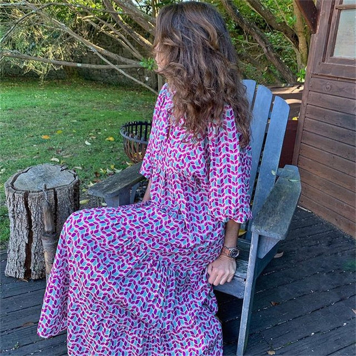 W&W Mode | Geometrisches Kleid mit Puffärmeln für Frauen