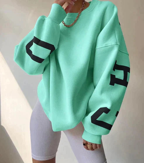 W&W Mode - Damen auffälliger übergroßer Grafik-Sweatshirt für street-smart Stil