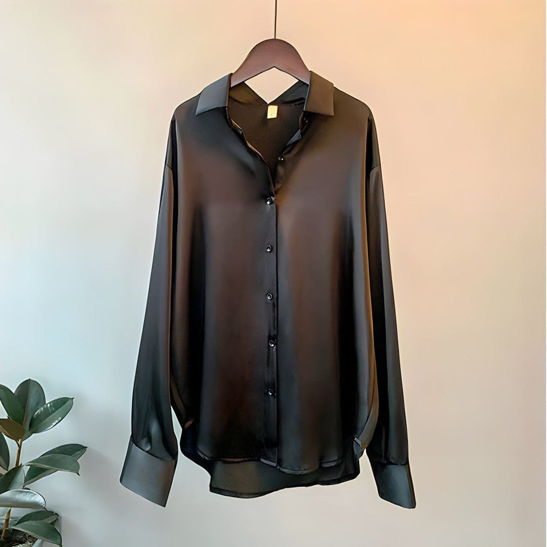 W&W Mode | Langärmelige Button-Up Satin Bluse für Frauen
